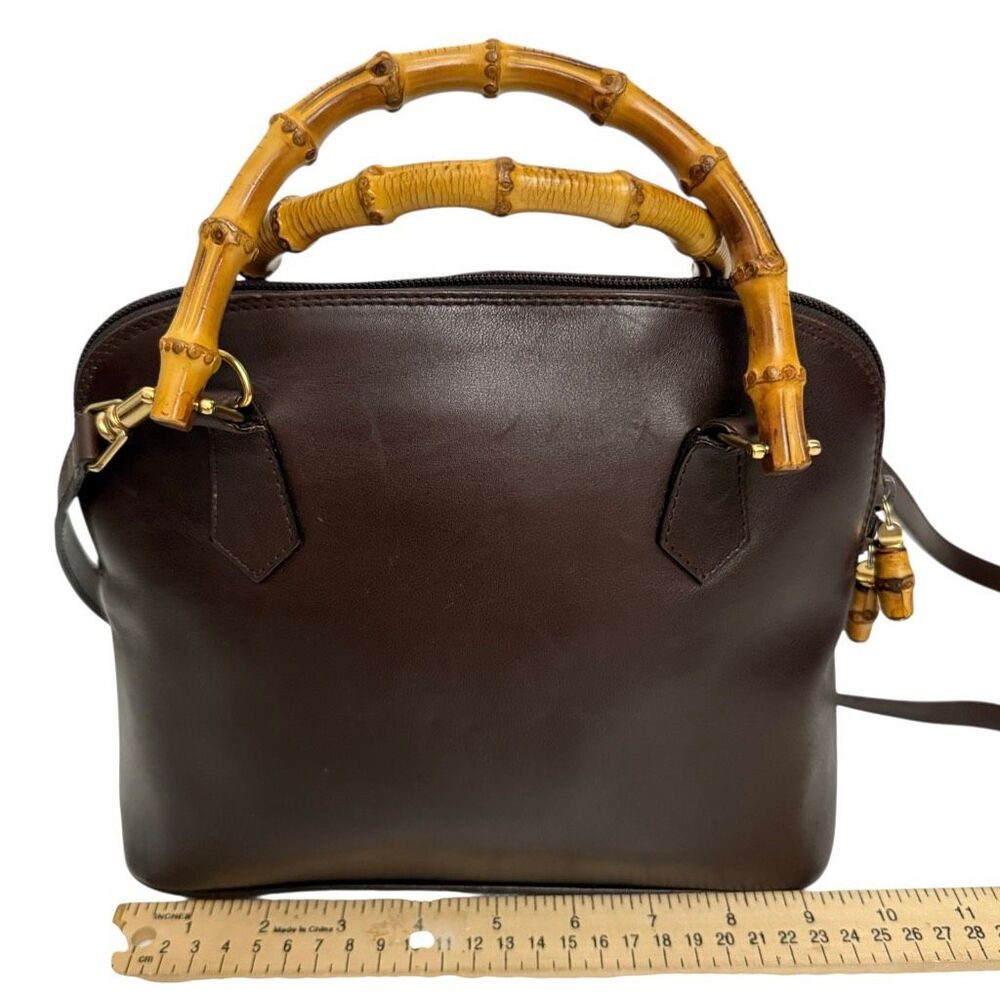 Gucci Women's Authentic Brown Leather Bamboo Double Handle Crossbody Handbag - Picture 10 of 12